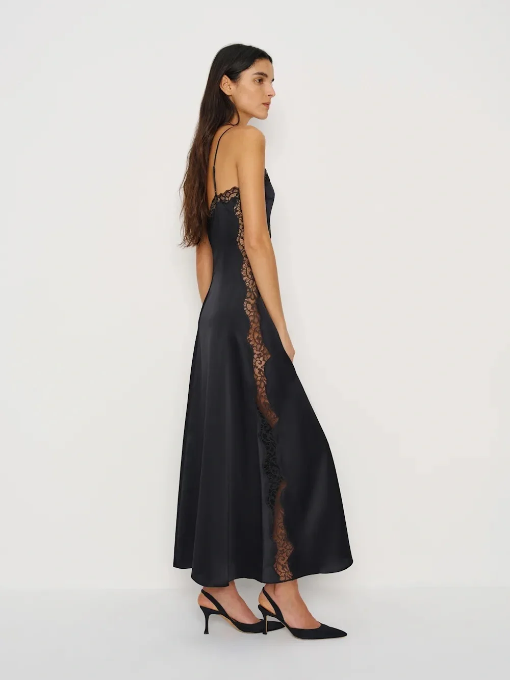 NEW NWT Reformation Ericka Silk Dress | Strappy Lace Black | Size 4 - Picture 5 of 14